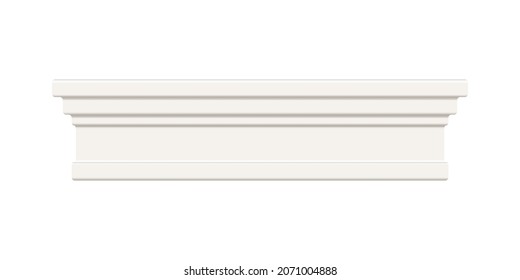 White skirting cornice moulding. Ceiling crown baseboard isolated from background. Plaster, wooden or styrofoam interior decor. Classic home design. Vector illustration.