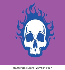 white skull with blue flames