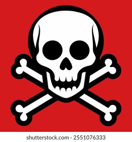 white skull with bones on red background