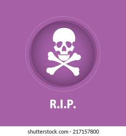 White skull in circle on violet background
