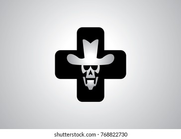 white skull cowboy isolated on black plus sign