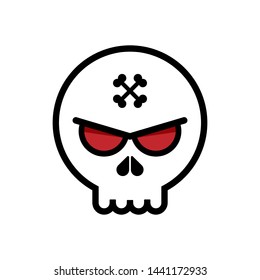 White skull with crossbones on the forehead. Red eyes. Flat style.