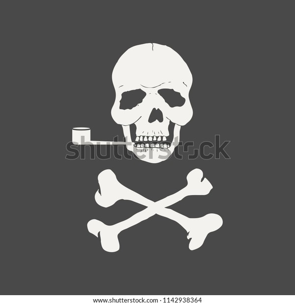 White Skull Crossbones Smokes Pipe Isolated Signs Symbols Stock