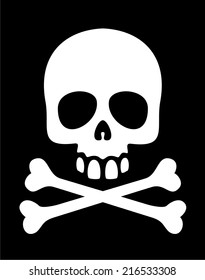 White skull and crossbones symbol on black background. Eps8.