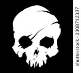 White skull with crossed bones icon illustration. Comic style. T-shirt print for Horror or Halloween. Hand drawing illustration isolated on black background. Vector EPS 10