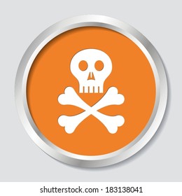 White skull with crossed bones on orange button