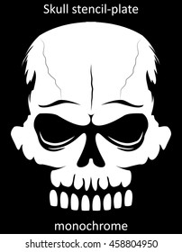 White skull face stencil for graffiti isolated in black background. t-shirt print halloween design. Monochrome tattoo idea