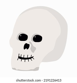 white skull hand-drawn flat style icon vector illustration