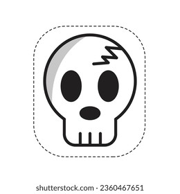 White Skull Head Halloween Sticker Vector.