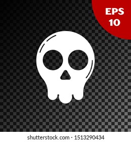 White Skull icon isolated on transparent dark background. Happy Halloween party.  Vector Illustration
