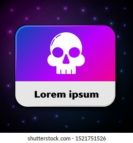 White Skull icon isolated on black background. Happy Halloween party. Rectangle color button. Vector Illustration