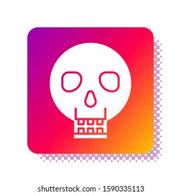 White Skull icon isolated on white background. Happy Halloween party. Square color button. Vector Illustration