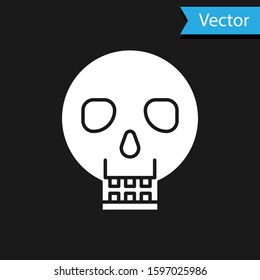 White Skull icon isolated on black background. Happy Halloween party.  Vector Illustration