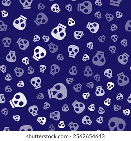 White Skull icon isolated seamless pattern on blue background.  Vector