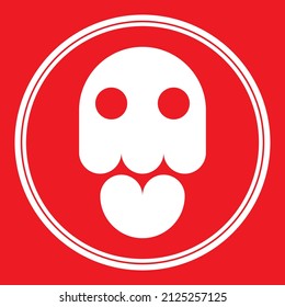 White skull icon with red background