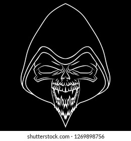 White skull on black background