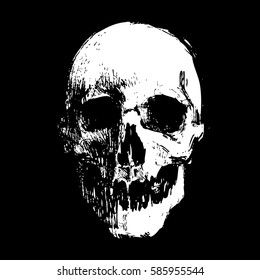 White skull on a black background.