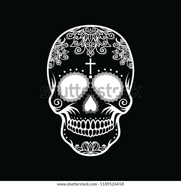 White Skull On Black Background Stock Vector (Royalty Free) 1189526458