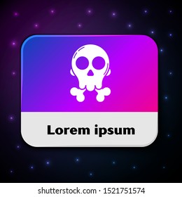 White Skull on crossbones icon isolated on black background. Happy Halloween party. Rectangle color button. Vector Illustration