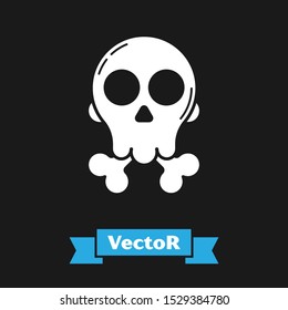 White Skull on crossbones icon isolated on black background. Happy Halloween party.  Vector Illustration