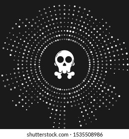 White Skull on crossbones icon isolated on grey background. Happy Halloween party. Abstract circle random dots. Vector Illustration