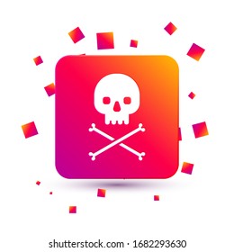 White Skull on crossbones icon isolated on white background. Square color button. Vector Illustration