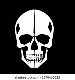 White skull on a dark background, abstract design, black and white vector.