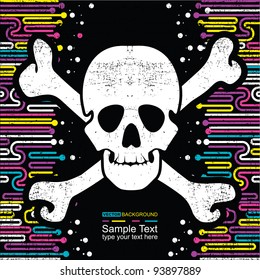 White skull on grunge colorful background