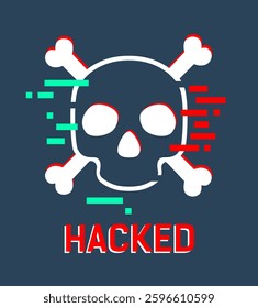 A white skull. The red hacker.   hacking and TROJAN. Vector illustration in a flat style.