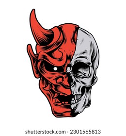 WHITE SKULL WITH RED ONIMASK