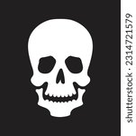 White skull silhouette isolated on black. Design element. Vector illustration. Fine template for stickers, posters, cards, clothes, etc.