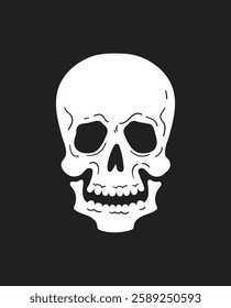 White skull silhouette isolated on black. Design element. Vector illustration. Fine template for stickers, posters, cards, clothes, etc.