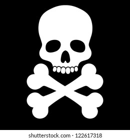 White skull with two bones on black background