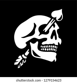 White skull Valentine's day arrow black background