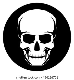 White skull vector illustration eps image logo black silhouette emblem jpg in black circle on white background