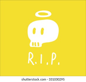 White skull vector on yellow background 