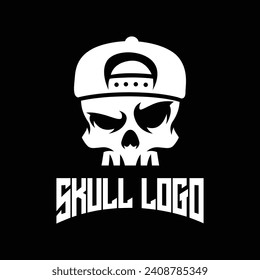 White Skull Wearing Backwards Cap. Vector illustration