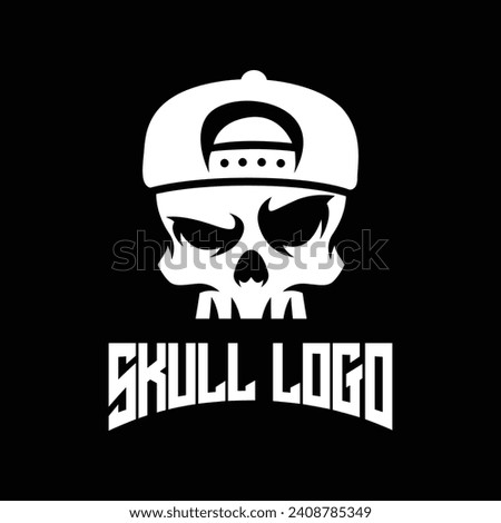 White Skull Wearing Backwards Cap. Vector illustration