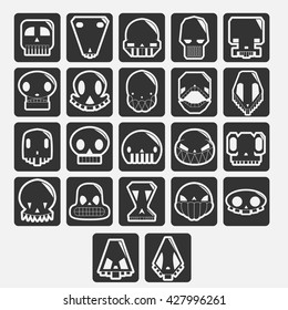 white skulls cartoon vector set