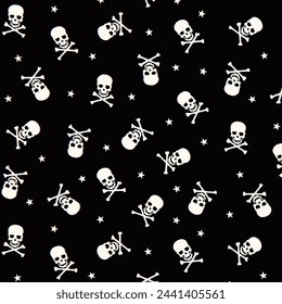 White skulls with crossbones on black background