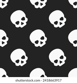 White skulls on black background. Vector seamless pattern. Best for textile, print, wrapping paper, package and decoration.