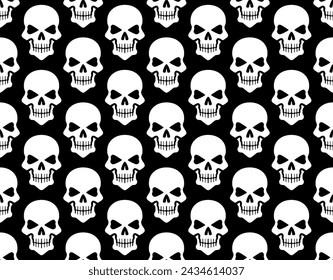 white skulls on black background seamless pattern