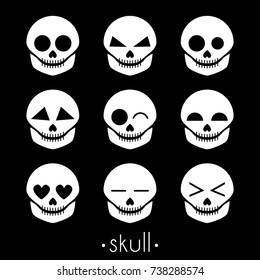 White Skulls On The Black Background Emotions Set