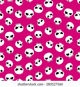 white skulls on pink background, seamless pattern 
