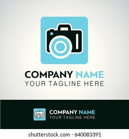 White and Sky Blue Vector Icons for Photographer on White Background. Camera Icon