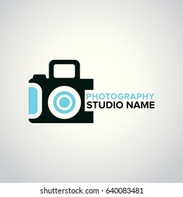 White and Sky Blue Vector Icons for Photographer on White Background. Camera Icon