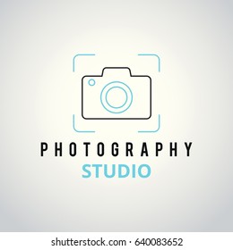 White and Sky Blue Vector Icons for Photographer on White Background. Camera Icon