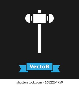 Weißes Vorschlaghammer-Symbol einzeln auf schwarzem Hintergrund. Vektorillustration-Illustration
