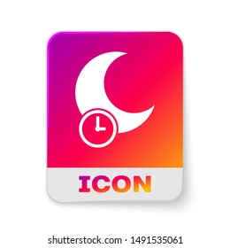 White Sleeping moon icon isolated on white background. Rectangle color button. Vector Illustration