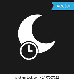 White Sleeping moon icon isolated on black background.  Vector Illustration